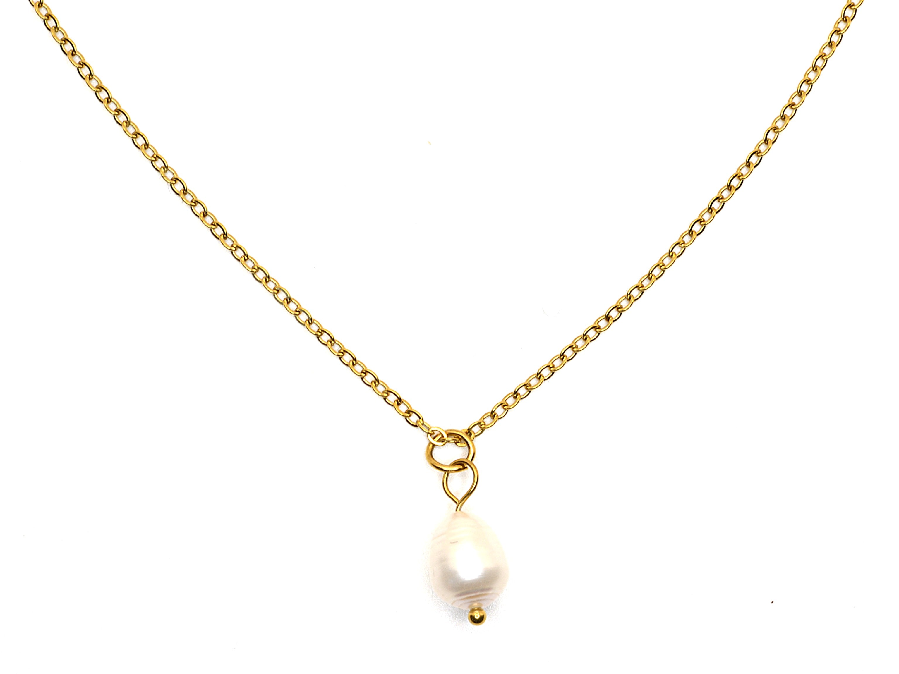 Halskette | 18K Gold - Ankerkette mit Perle - B 2mm - L 45+5cm - Damen