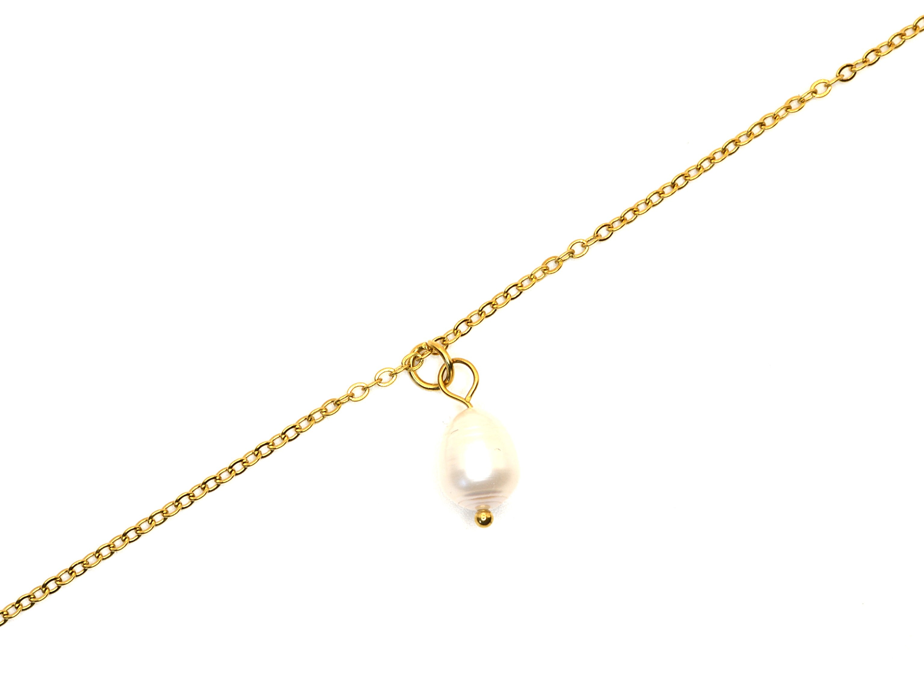 Halskette | 18K Gold - Ankerkette mit Perle - B 2mm - L 45+5cm - Damen