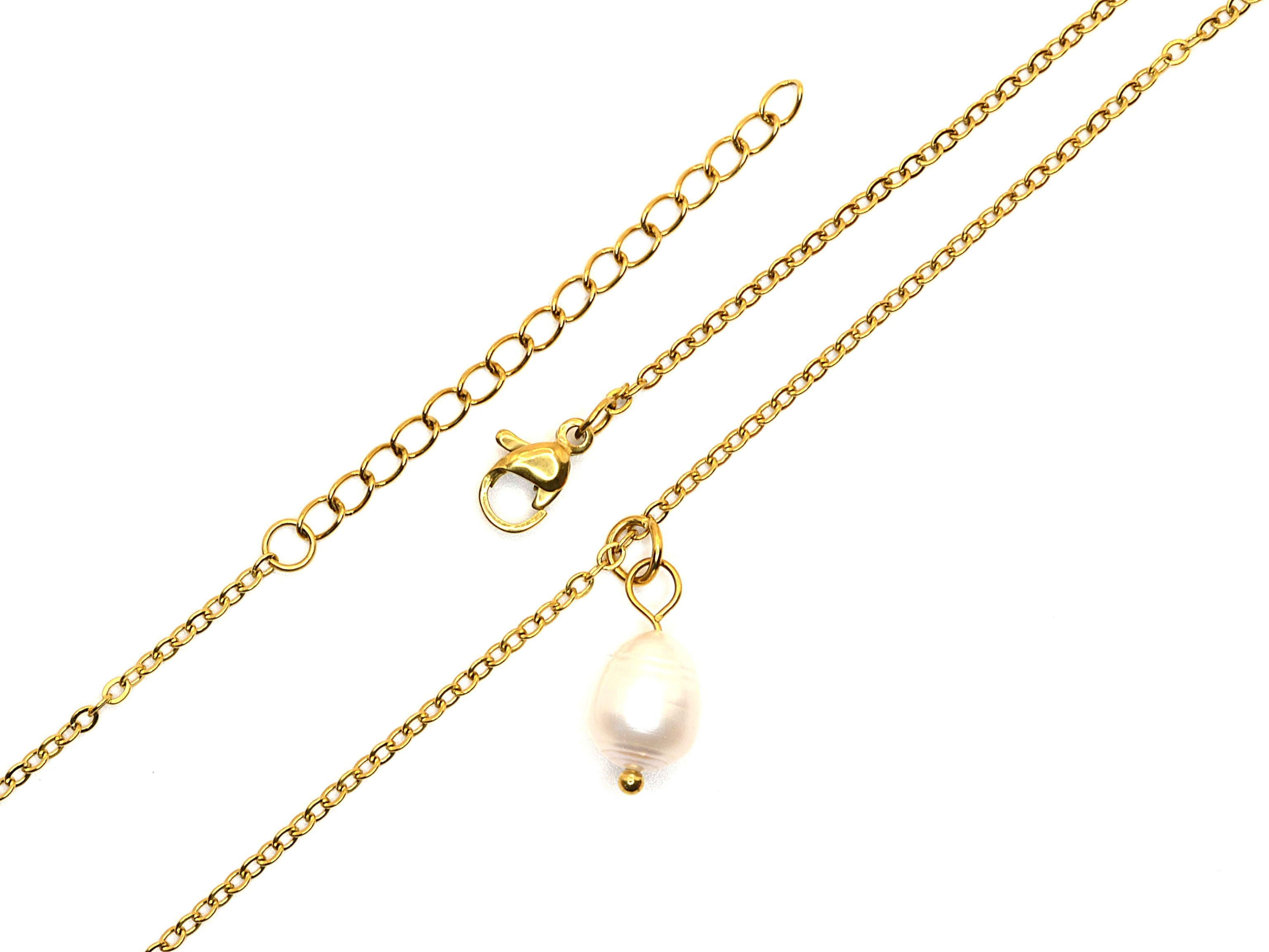Halskette | 18K Gold - Ankerkette mit Perle - B 2mm - L 45+5cm - Damen