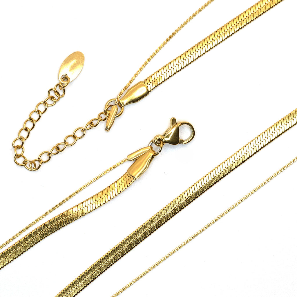 Halskette | Gold - Double Snake Chain - B 4 mm / 1mm - L 40+5cm - Damen