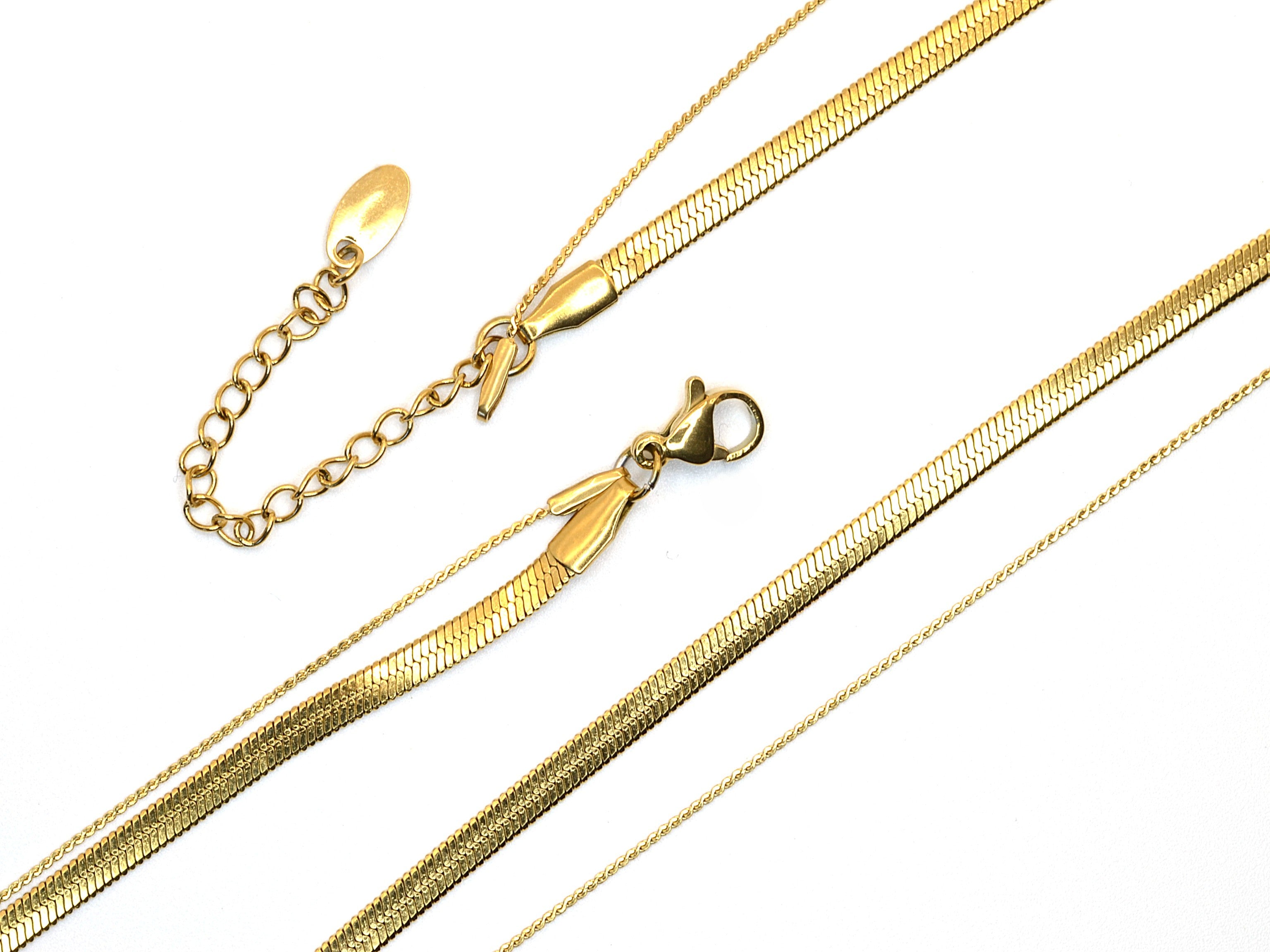 Halskette | Gold - Double Snake Chain - B 4 mm / 1mm - L 40+5cm - Damen