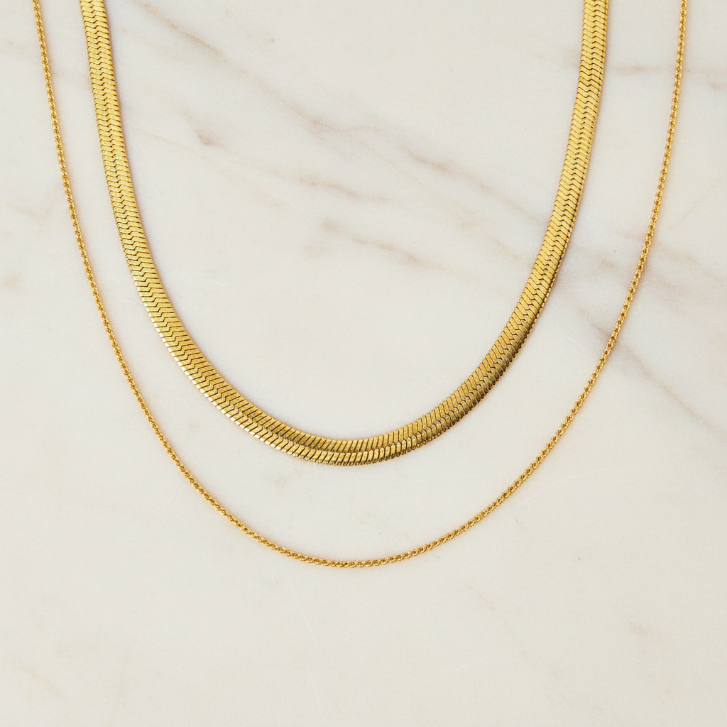 Halskette | Gold - Double Snake Chain - B 4 mm / 1mm - L 40+5cm - Damen