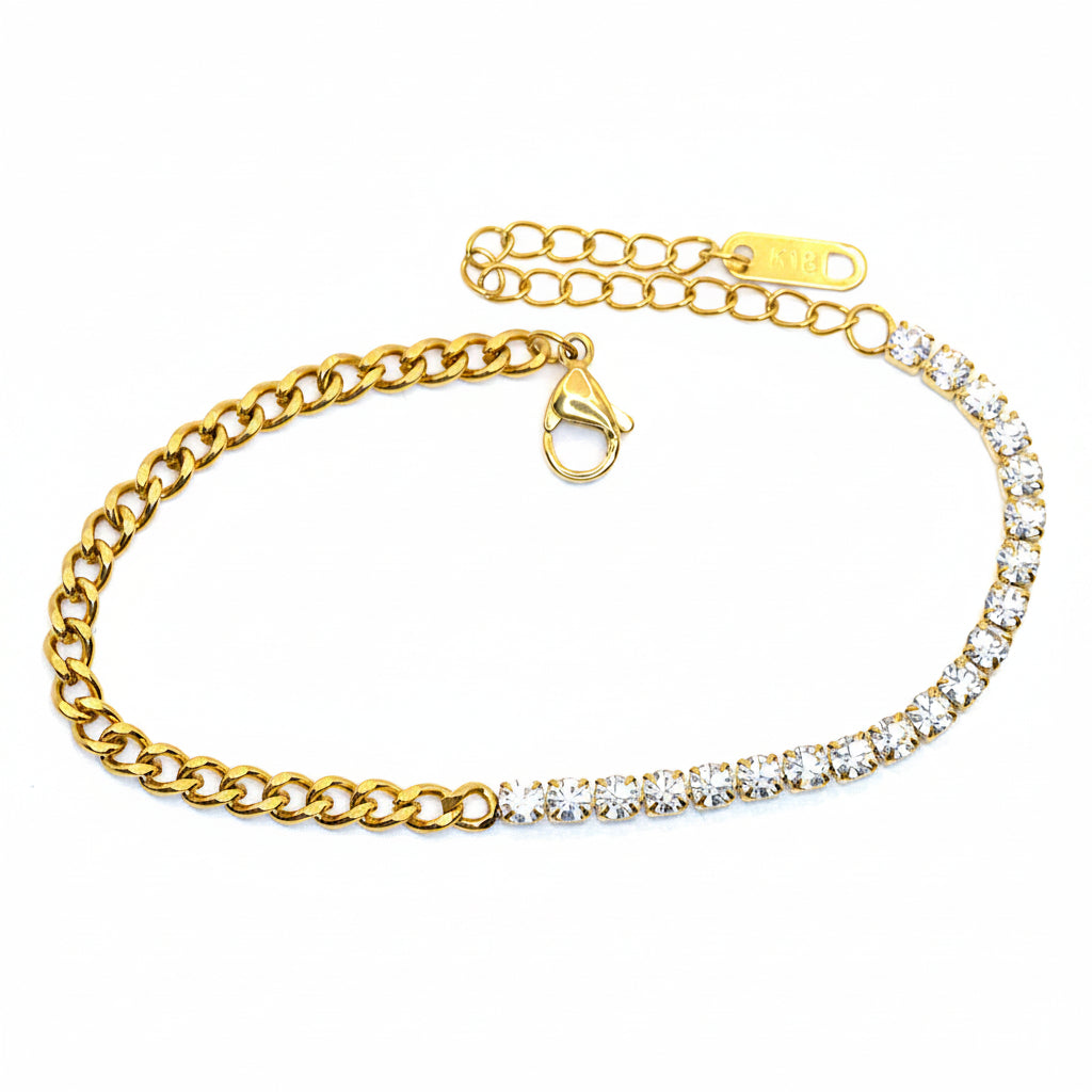 Armband | 18K Gold - Tennis-Cuban - B 3,5mm - L 16+5cm - Damen
