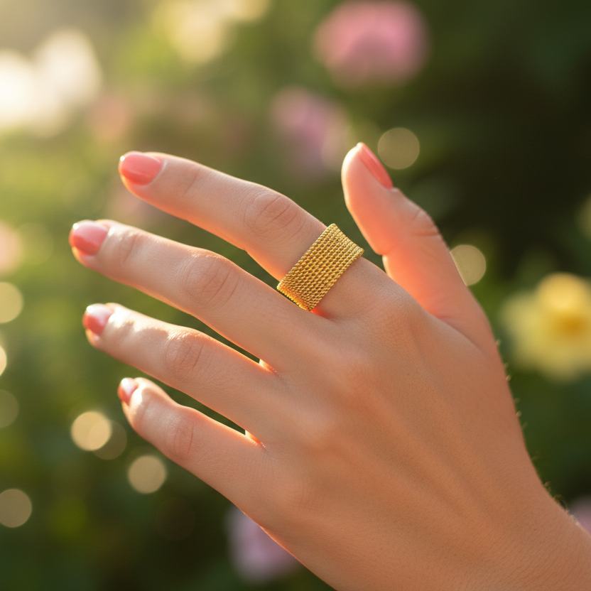 Ring | 18K Gold - Mesh - Flat - Titan - B 8mm - Damen