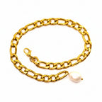 Anklet | 18K Gold - Figaro - Baroque Pearl - W 8mm - L 29cm - Women's