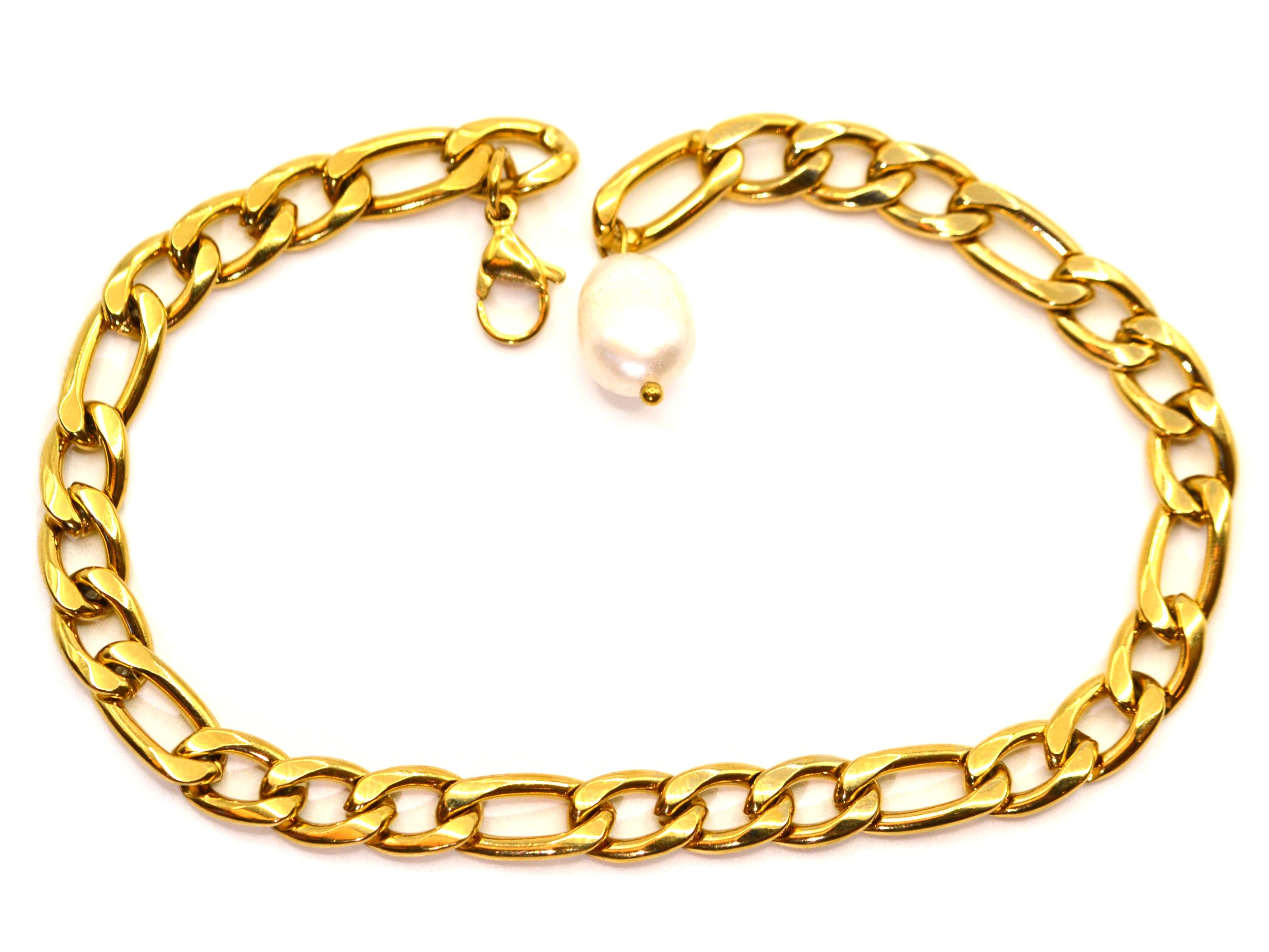 Fußkette - 18K Gold - Figaro - Damen - Barockperle