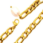 Anklet | 18K Gold - Figaro - Baroque Pearl - W 8mm - L 29cm - Women's
