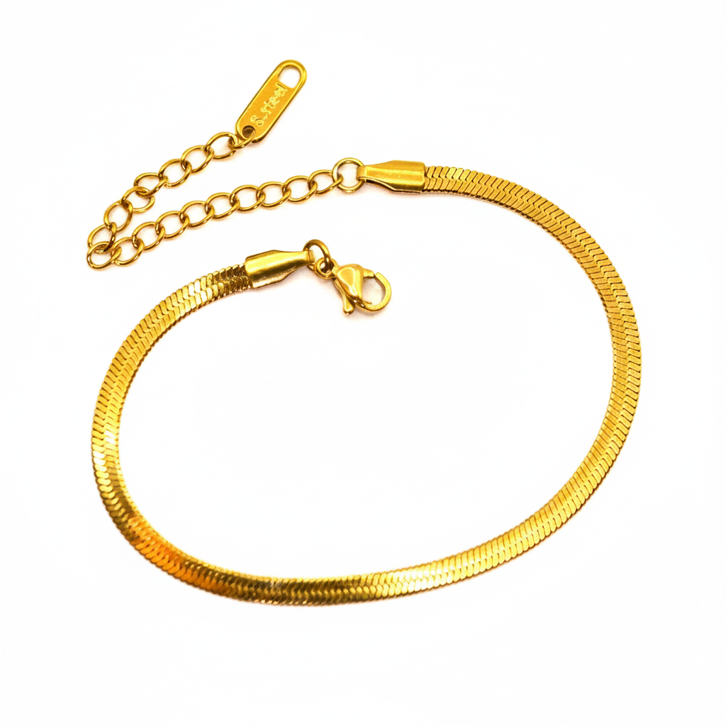 Anklet | Gold - Snake Chain - W 3mm - L 16.5 + 5cm - Women's