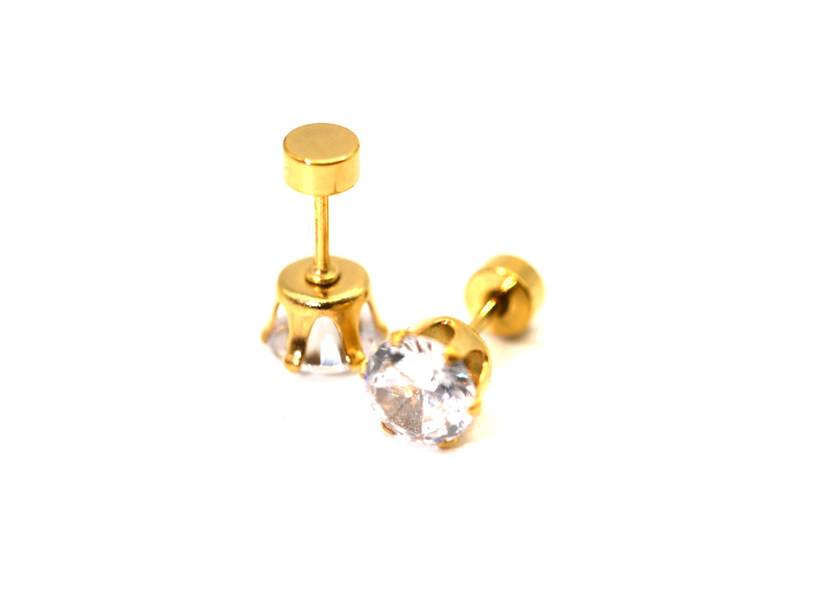 Ohrstecker mit Stein - 18K Gold - 4mm - Zirkon - Unisex