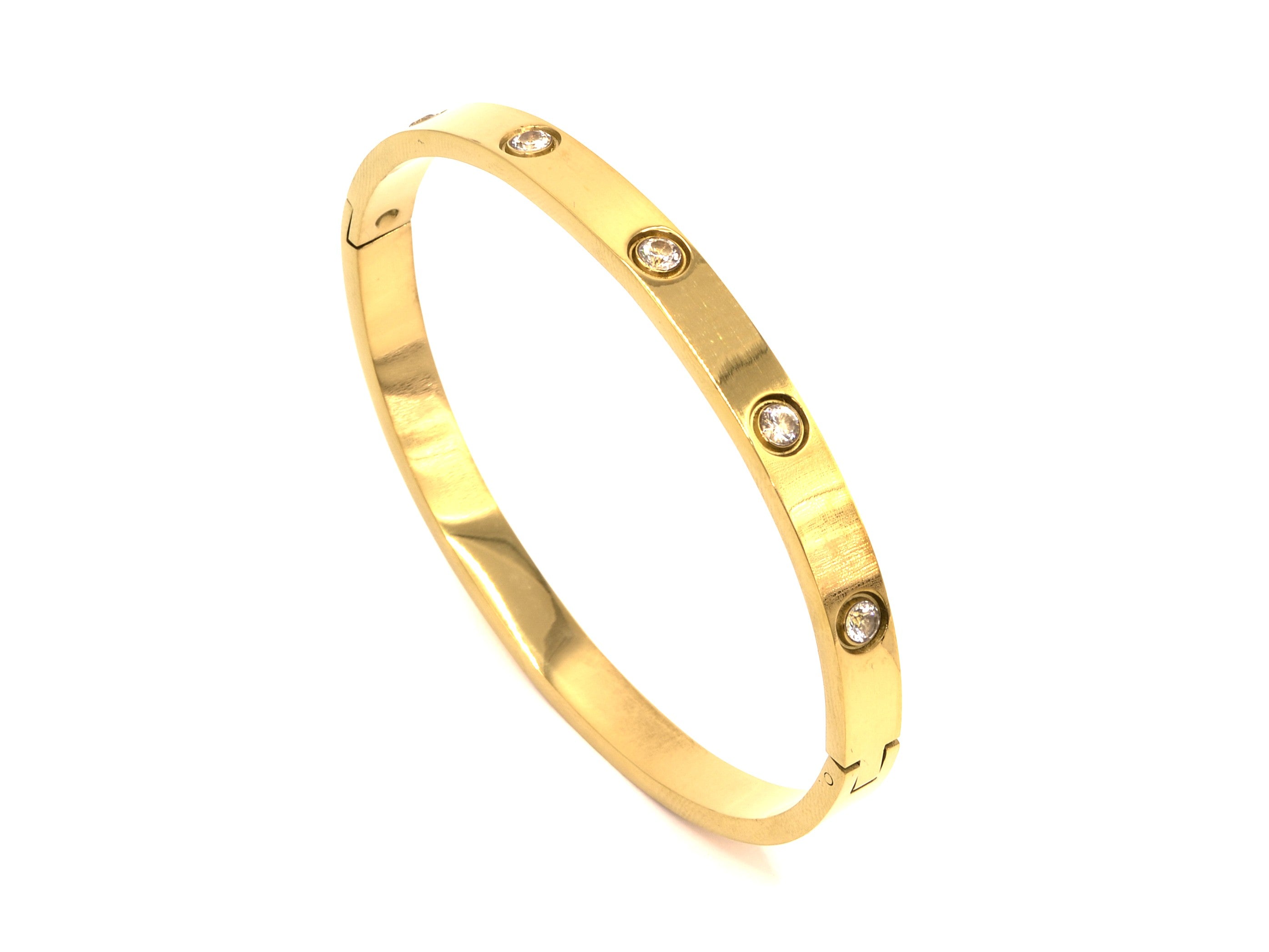 Armreif mit Zirkon - 18K Gold - B 6mm - Damen
