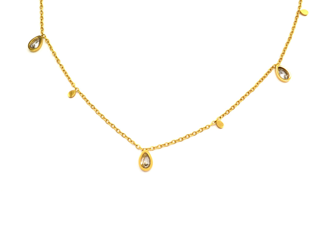 Necklace | 18K Gold - Cable Chain - Dangle Zircon - L 41+5cm - Women's