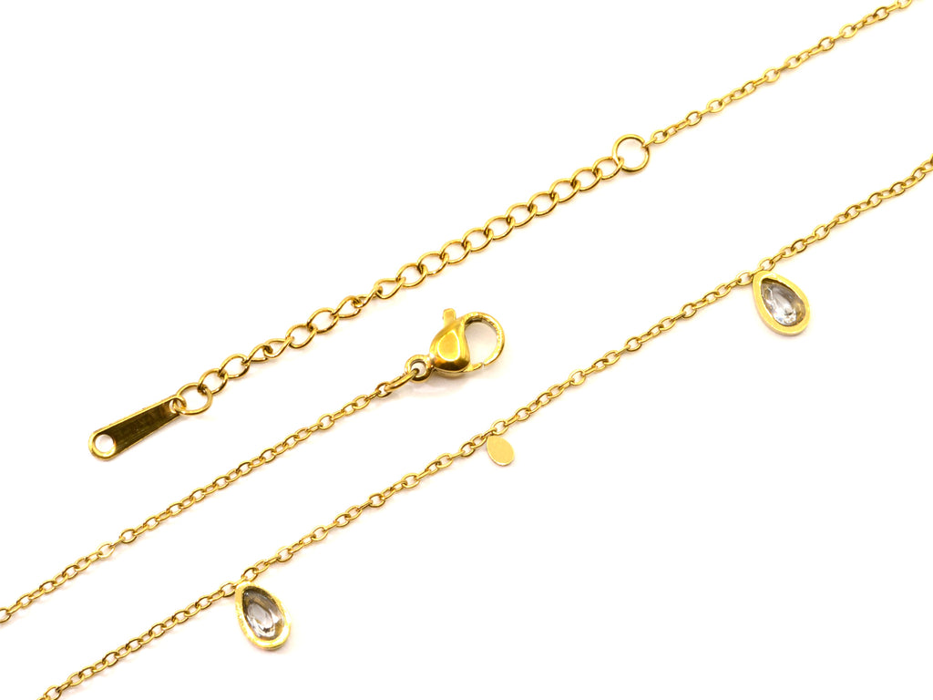 Necklace | 18K Gold - Cable Chain - Dangle Zircon - L 41+5cm - Women's