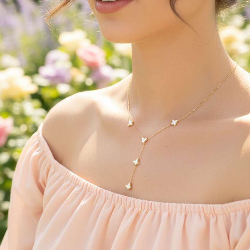 Halskette | Gold - Ankerkette - Layered-Butterfly - L 40+5cm - Damen