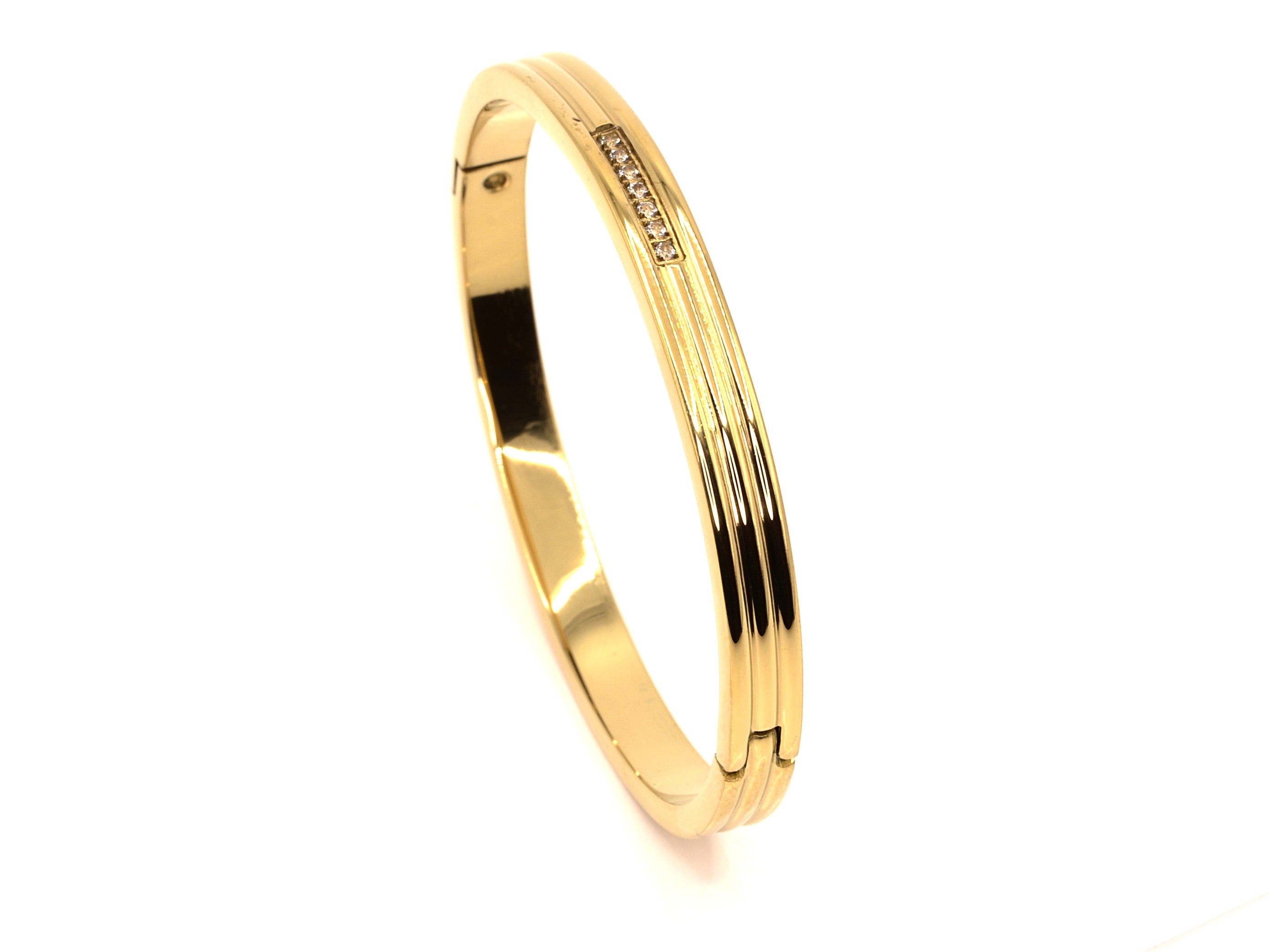 Armreif mit Zirkon - 18K Gold - B 6mm - Damen