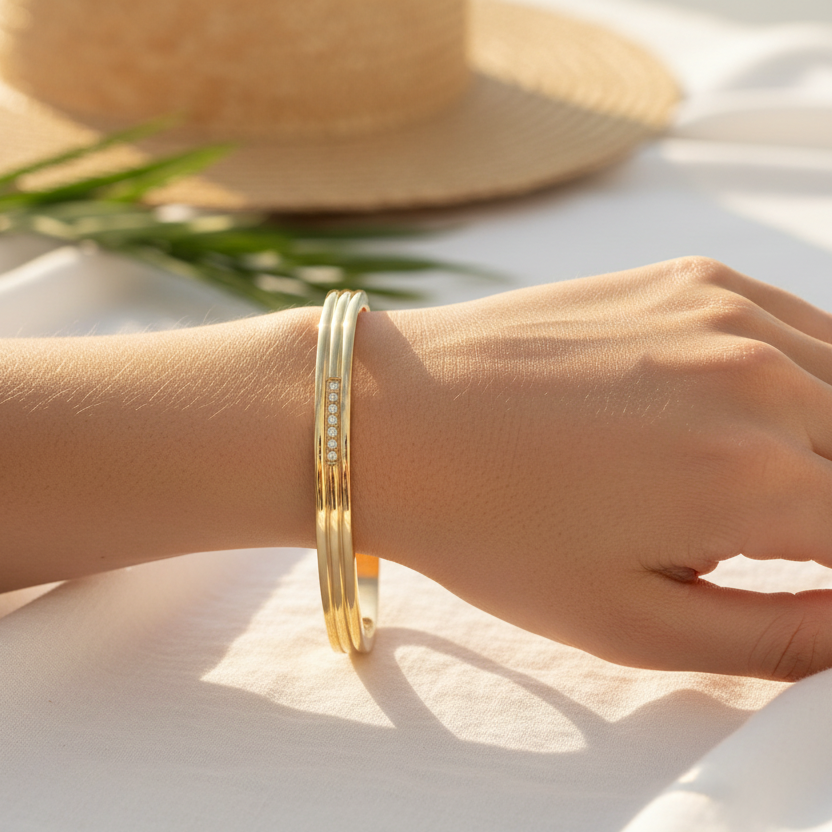 Armreif | 18K Gold - Zirkon - Oval - B 6mm - Damen