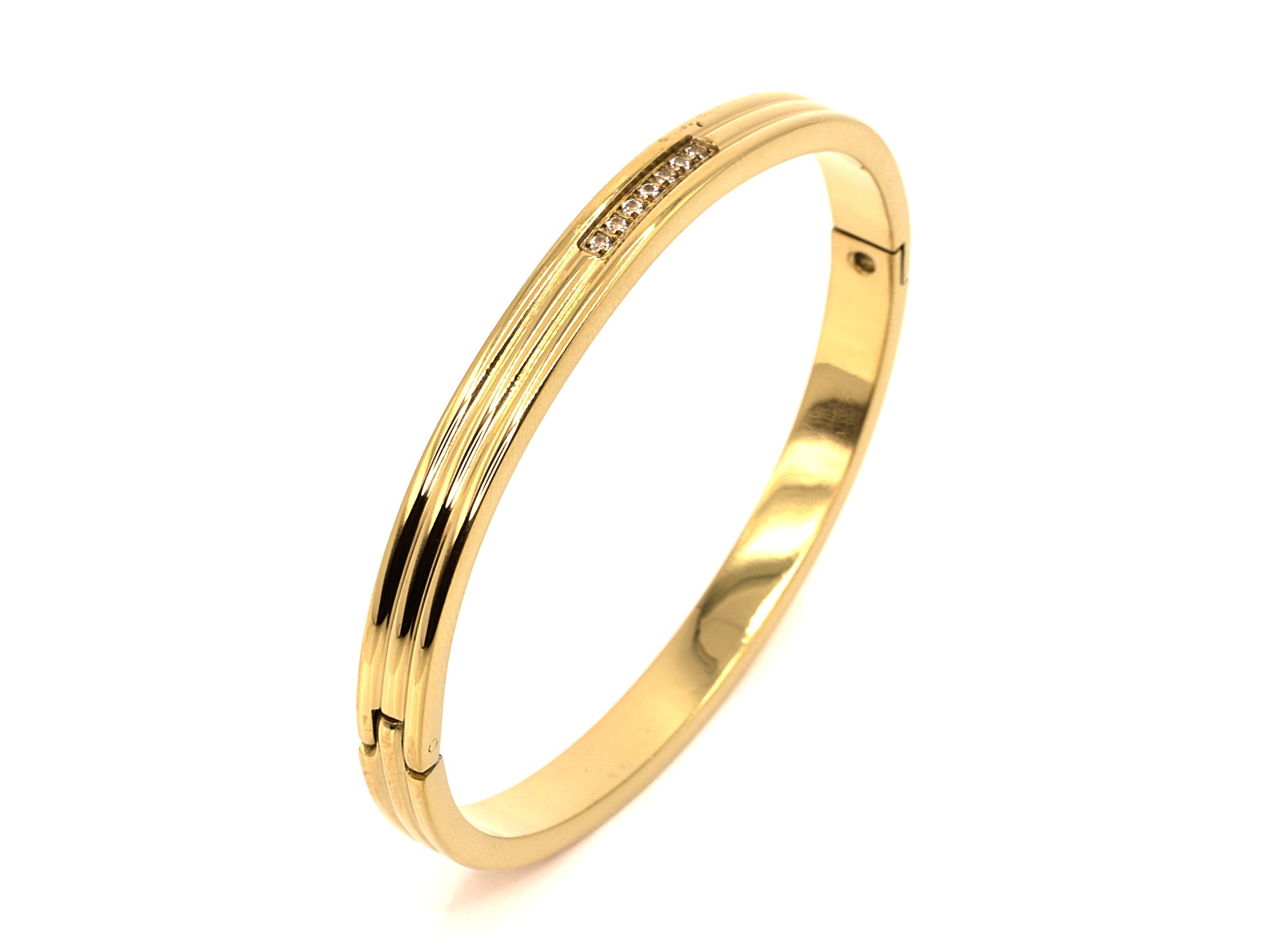 Armreif mit Zirkon - 18K Gold - B 6mm - Damen