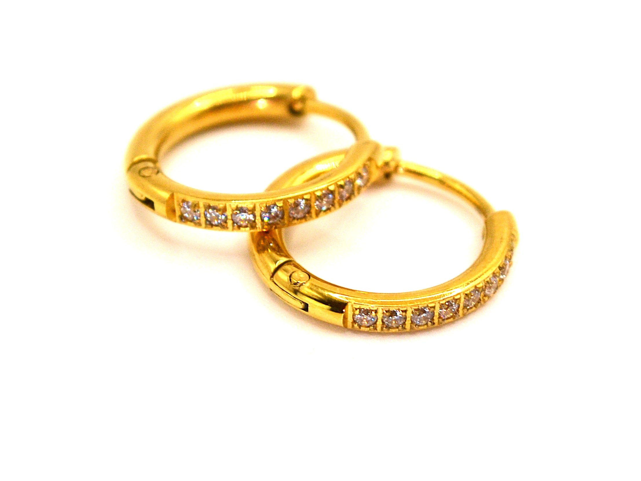 Creolen mit Zirkon - 18K Gold - 16mm - Damen