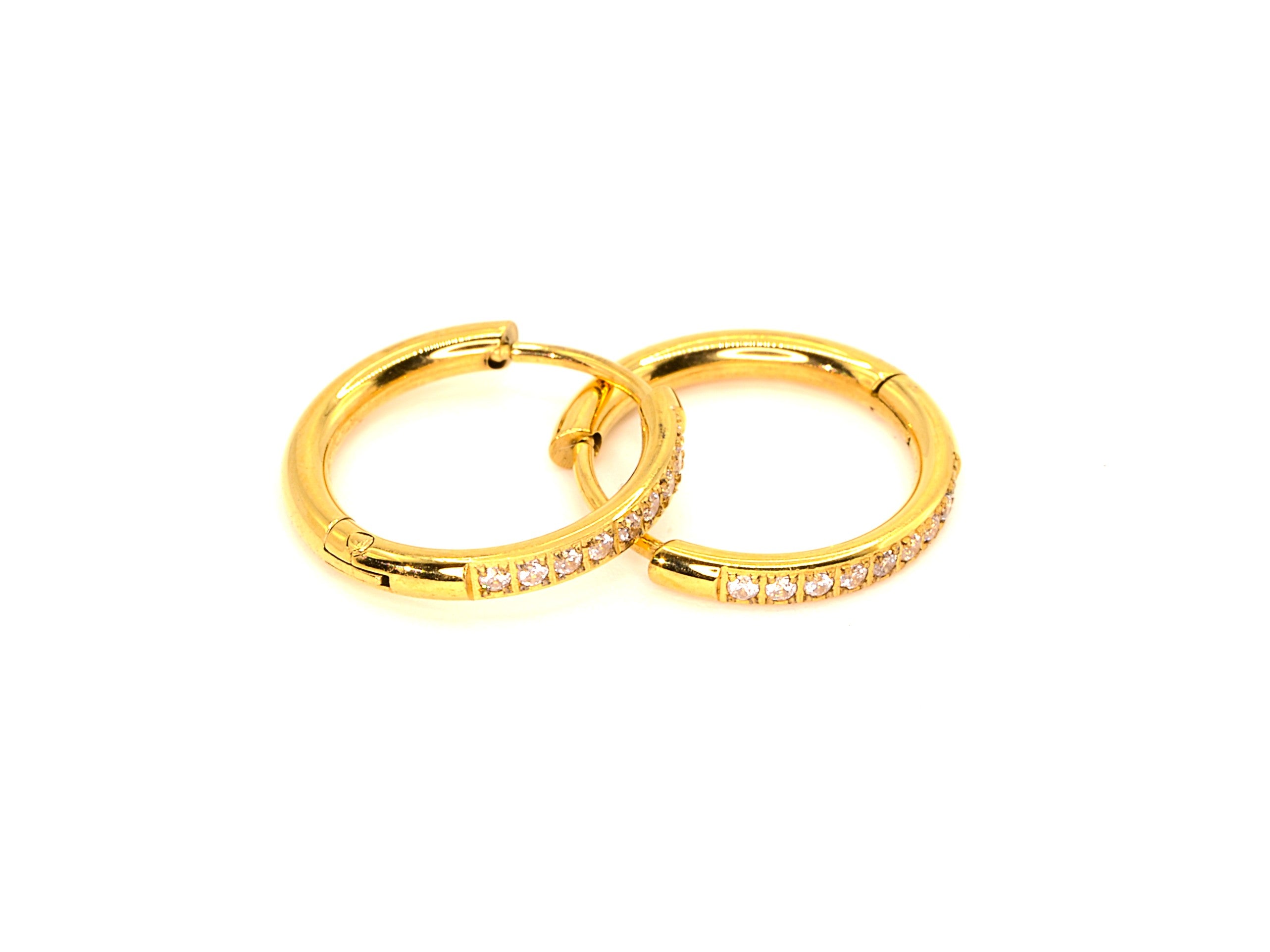 Creolen mit Zirkon - 18K Gold - 14mm - Damen