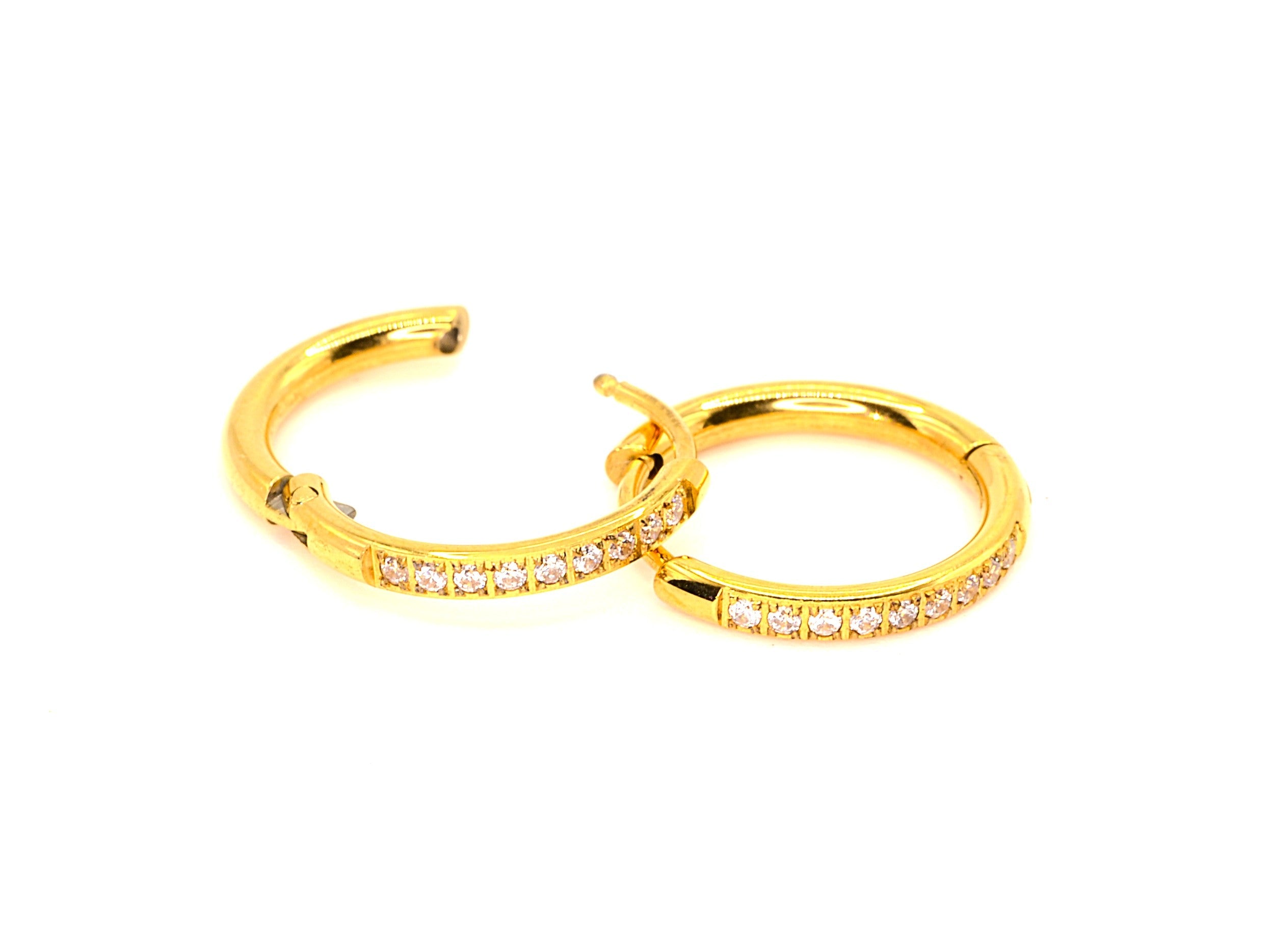 Creolen mit Zirkon - 18K Gold - 14mm - Damen