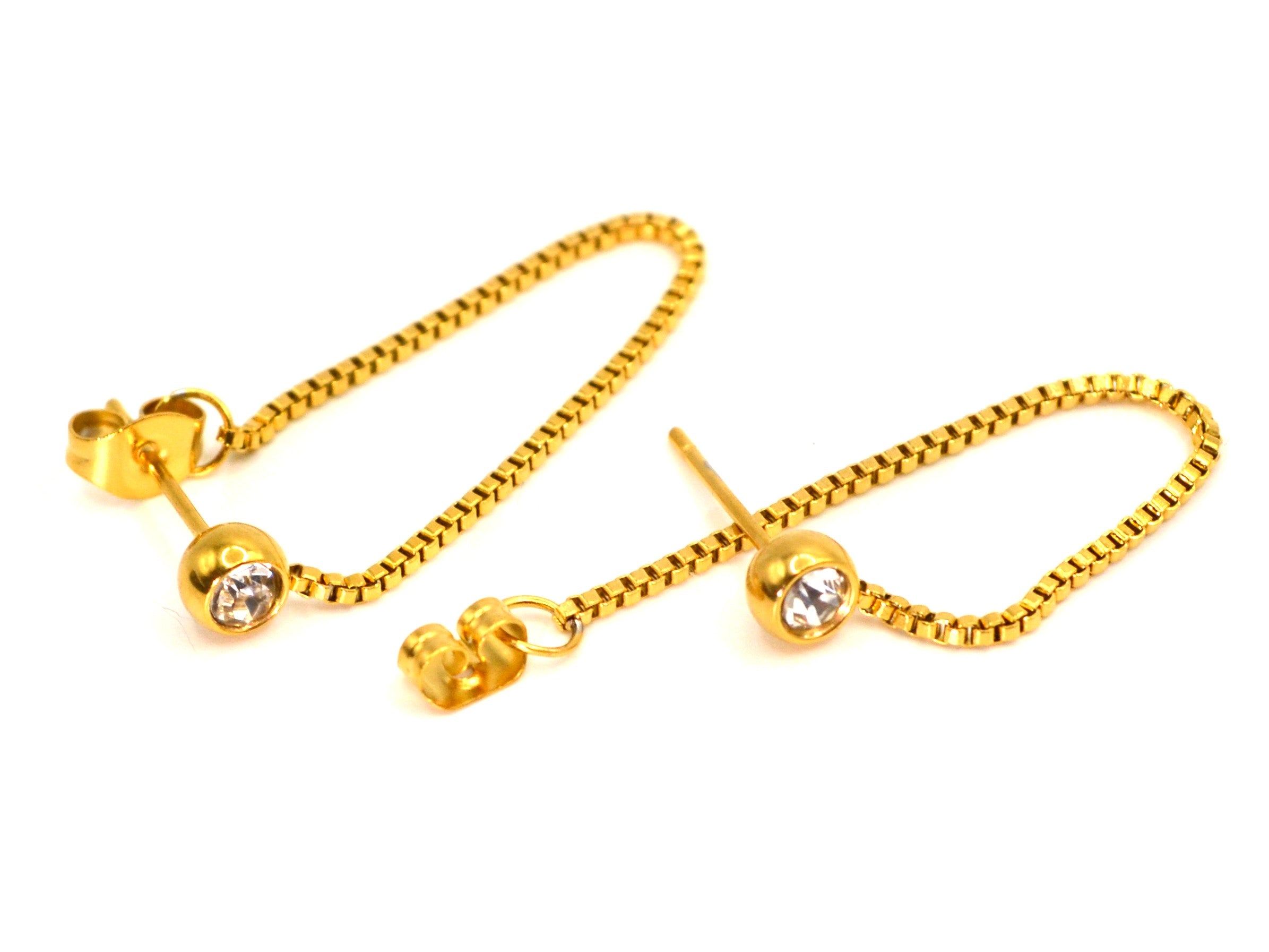 Ohrstecker mit Kette - 18K Gold - Zirkon - Damen