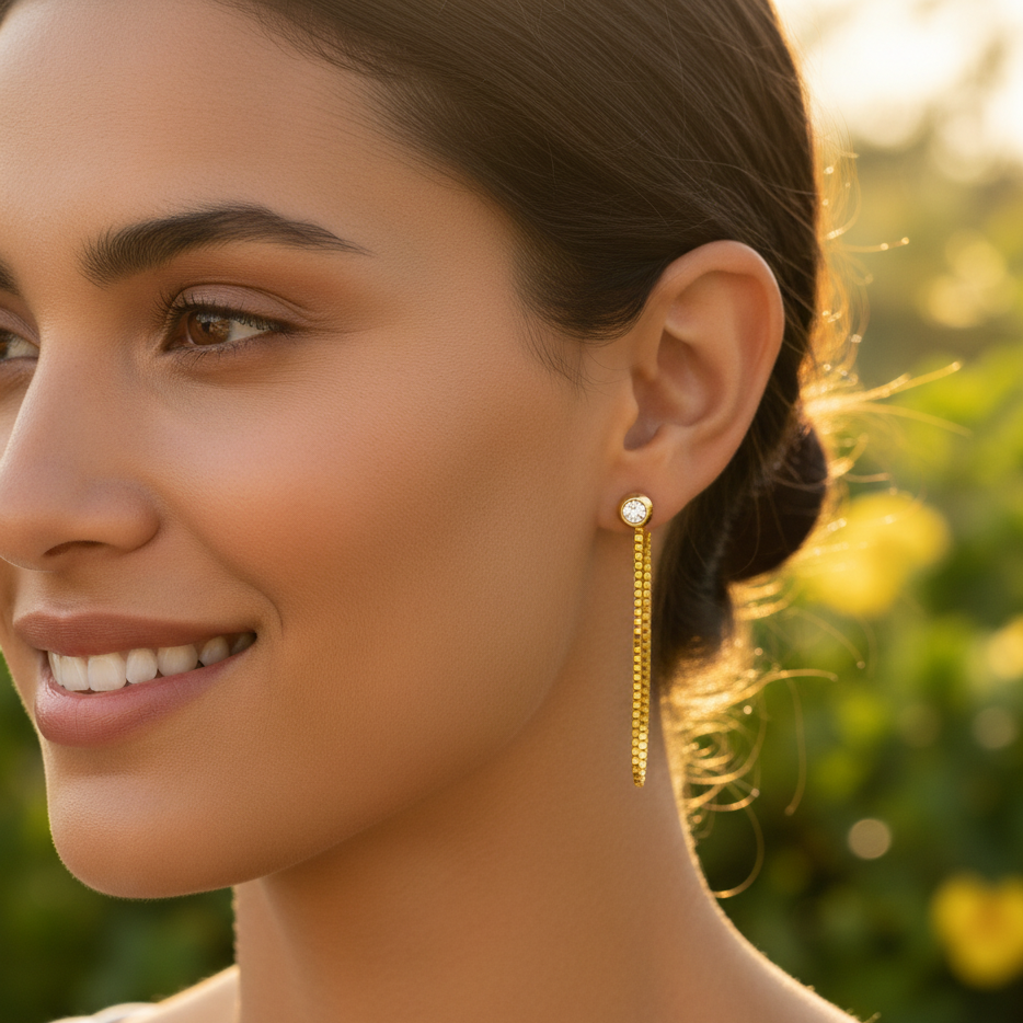 Earrings | 18K Gold - Dangling Studs - Zircon - Women