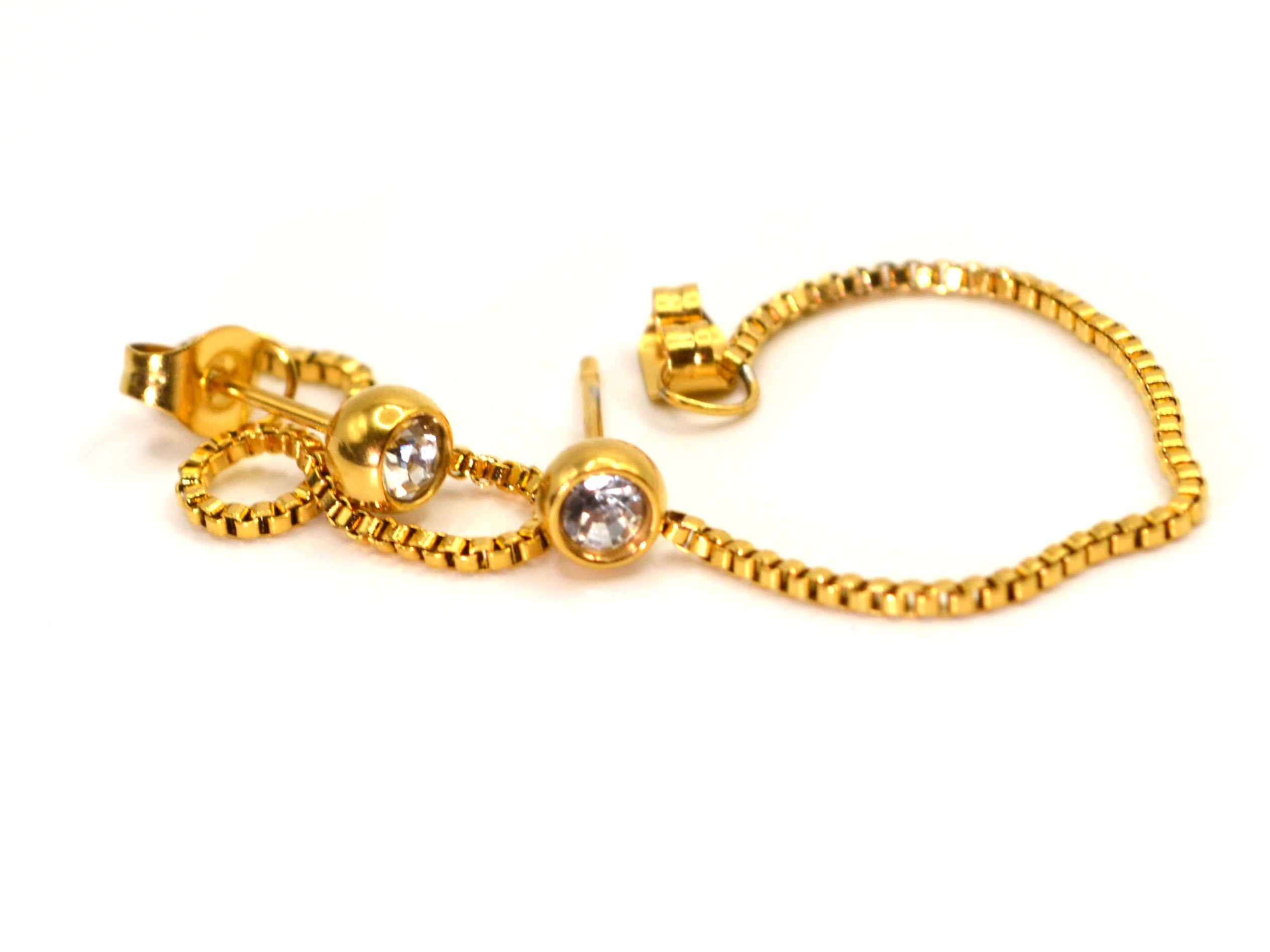 Ohrstecker mit Kette - 18K Gold - Zirkon - Damen