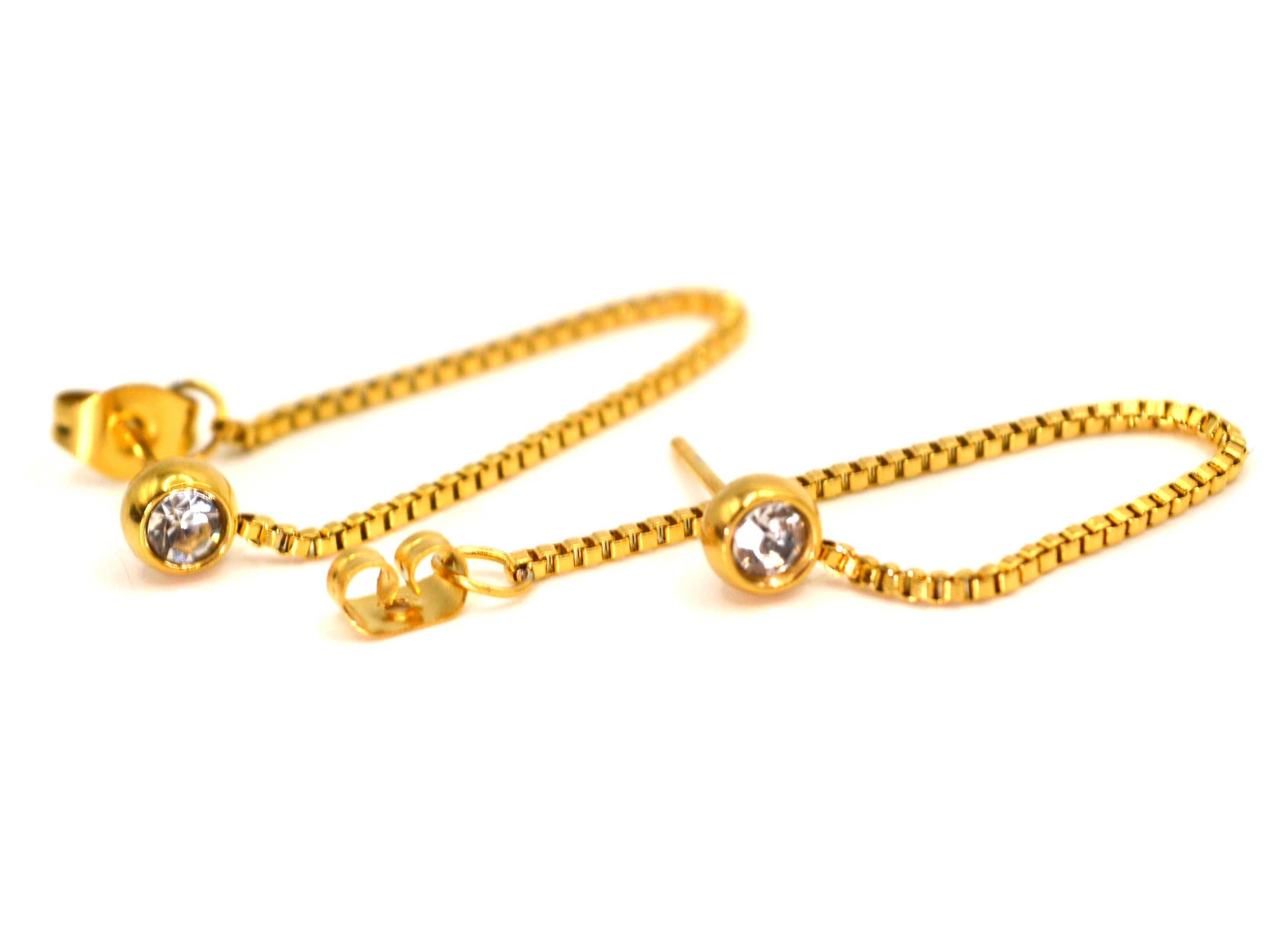 Ohrstecker mit Kette - 18K Gold - Zirkon - Damen