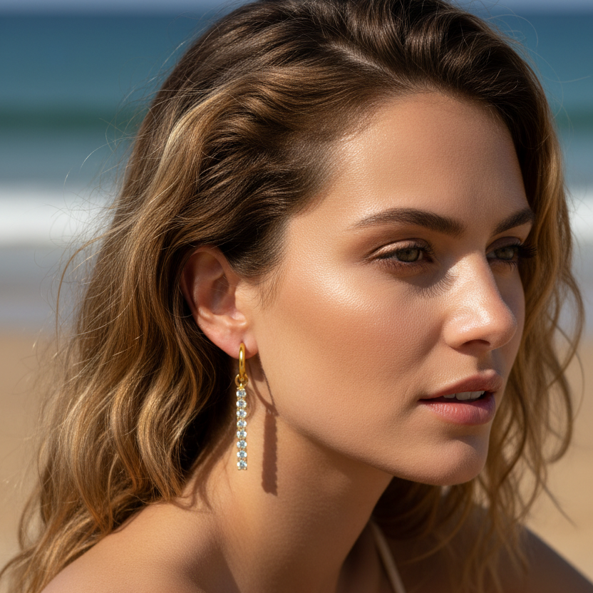 Hoop Earrings | Gold - Dangle - Zircon - Women's