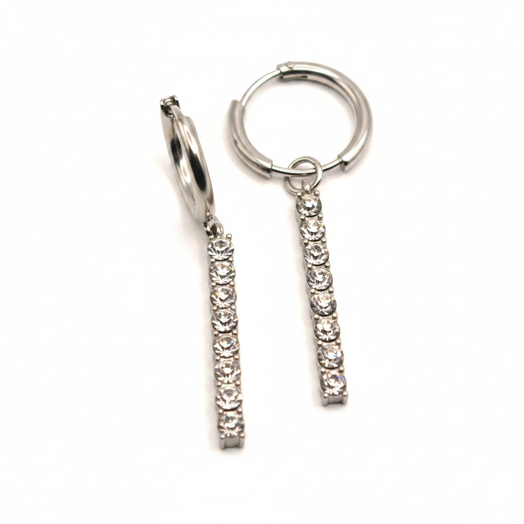 Hoop Earrings | Silver - Dangling Hoops - Zircon - Women