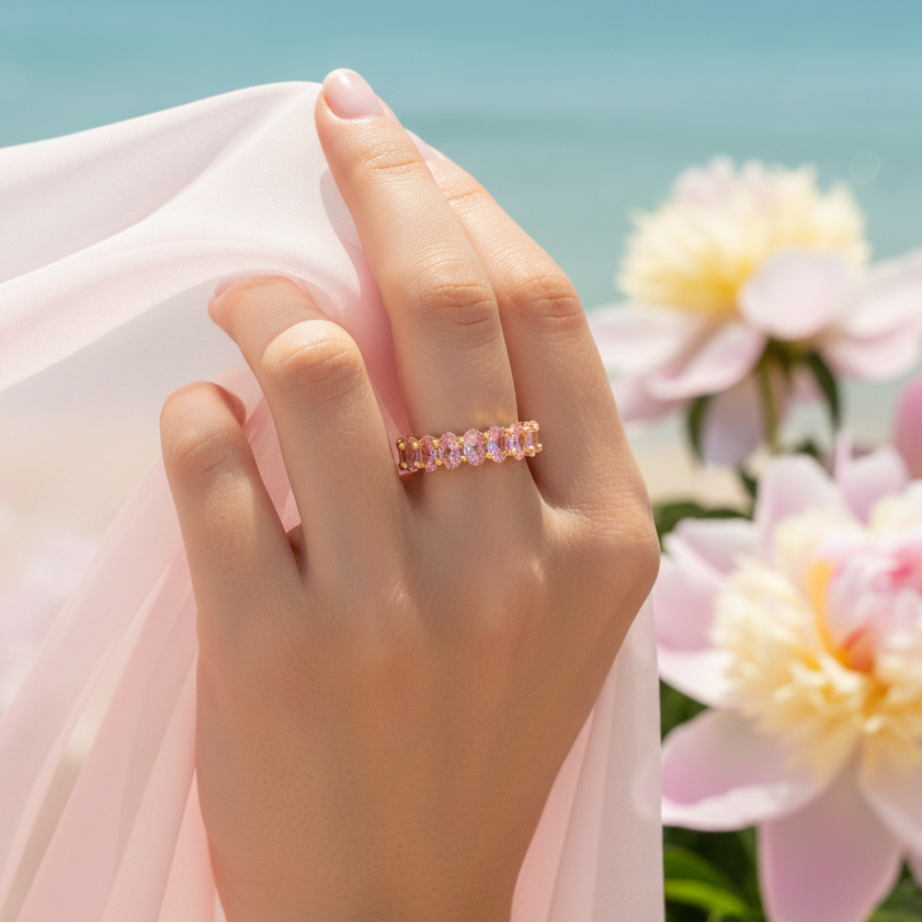 Ring | 18K Gold - Eternity - Rosa - Zirkon - Gap - B 5mm - Damen