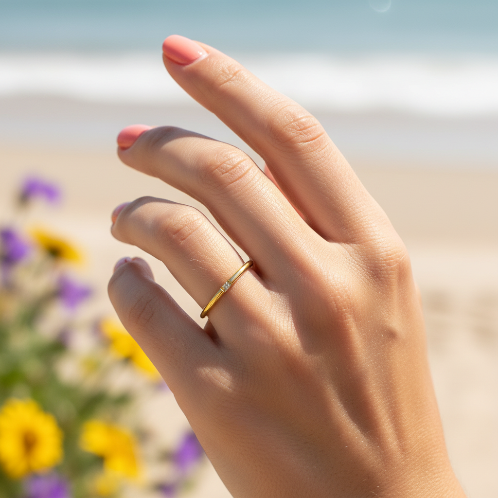 Ring | 18K Gold - Zirkon - abgerundet - B 1mm - Damen