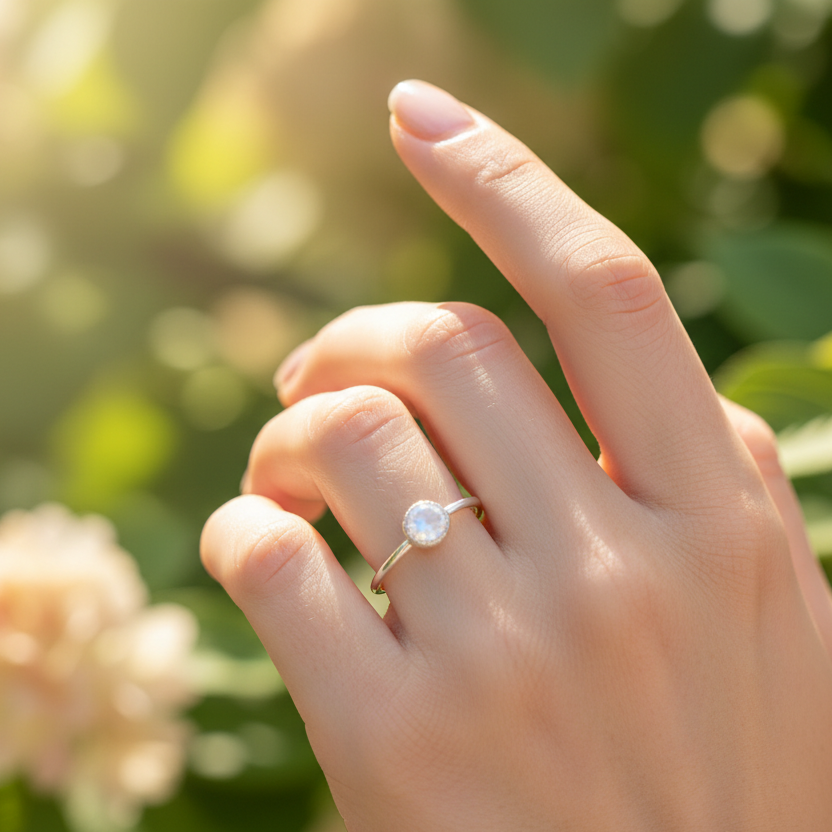Ring | S925 - Silber - Mondstein - Gap - B 1mm - Damen