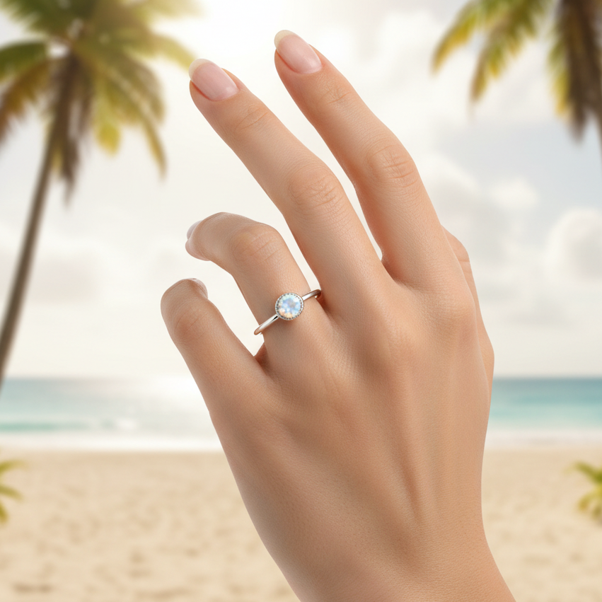 Ring | S925 - Silber - Mondstein - Gap - B 1mm - Damen