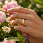 Ring | 18K Gold - Stars - Zircon - Domed - W 4.5mm - Women