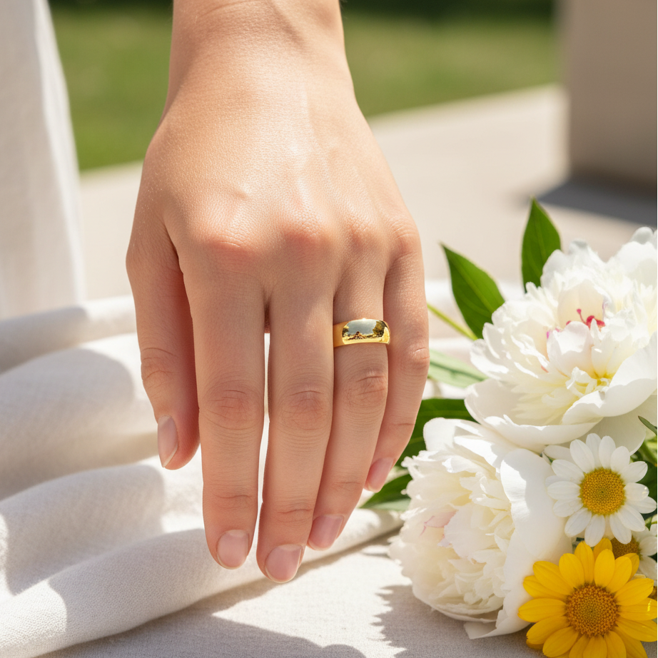 Ring | 18K Gold - Titanstahl - Bandring - bombiert - B 6mm - Damen