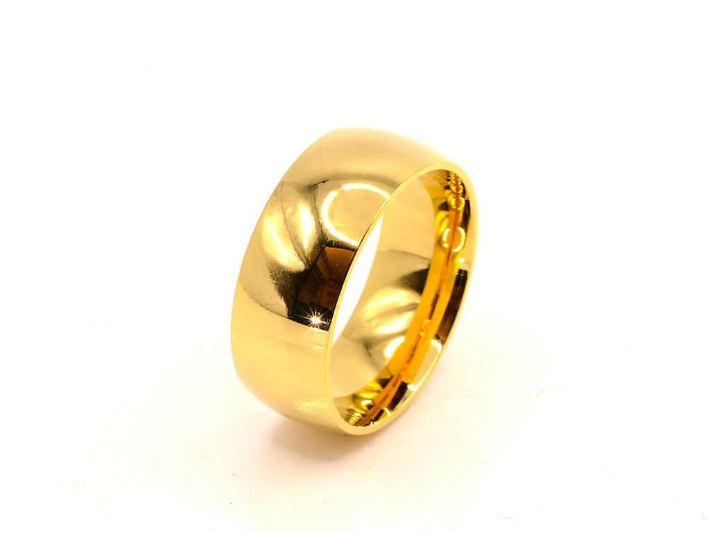 Ring | 18K Gold - Titanium Steel - Band Ring - domed - W 8mm - Ladies