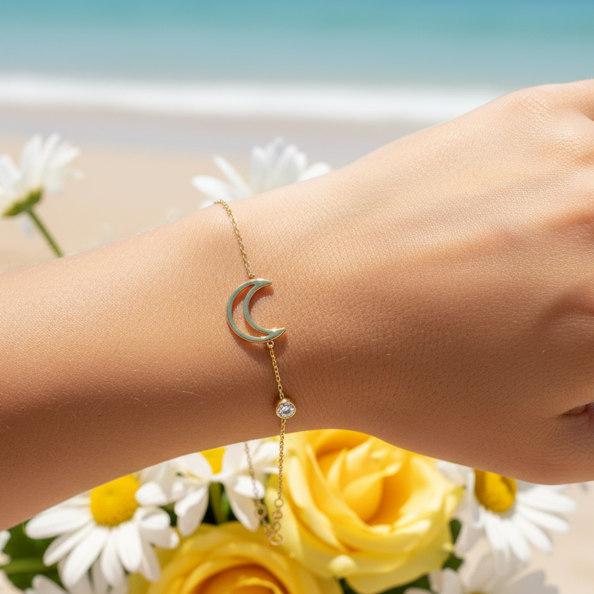 Armband | 18K Gold - Charm - Halbmond - L 16+4cm - Damen