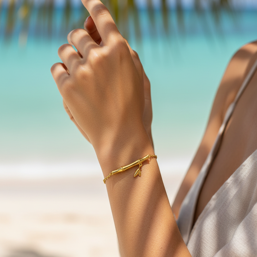 Armband | 18K Gold - Charm - Bambus - L16,5+5cm - Damen