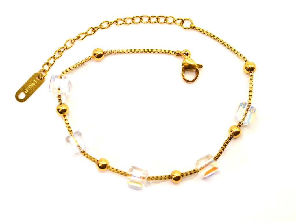 Armband | 18K Gold - GlasCube - L 17,5+5cm - Damen