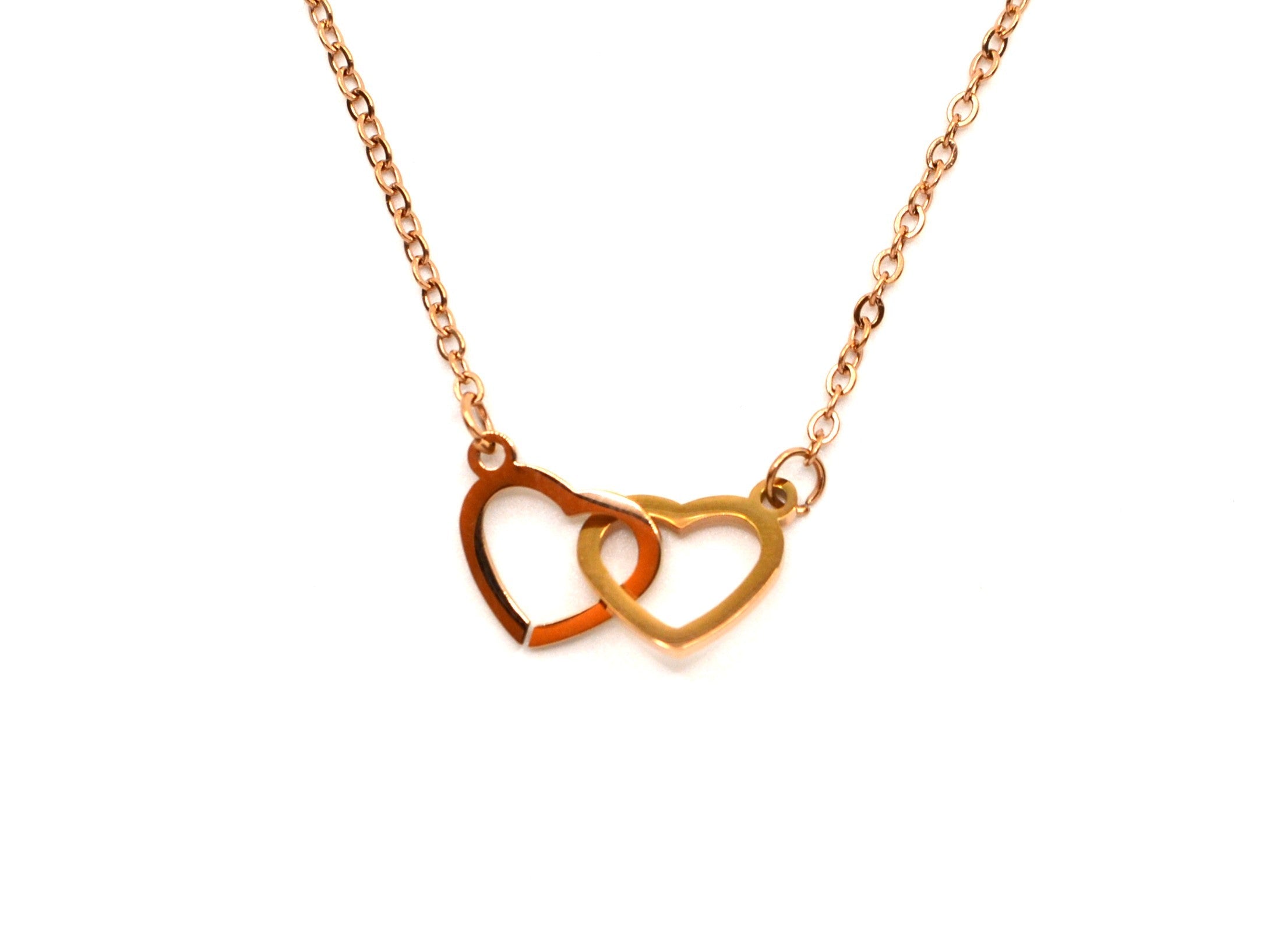 Halskette - 18K Roségold - verschlungene Herzanhänger - Damen