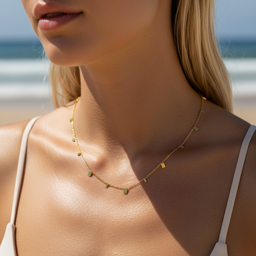 Halskette | Gold - Ankerkette - Dangle-Rectangle - L 40+5cm - Damen