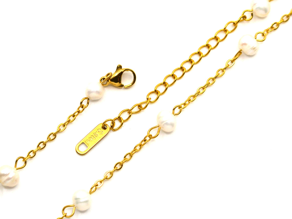 Halskette | 18K Gold - Ankerkette - Pearl - B 2mm - L 42+5cm - Damen