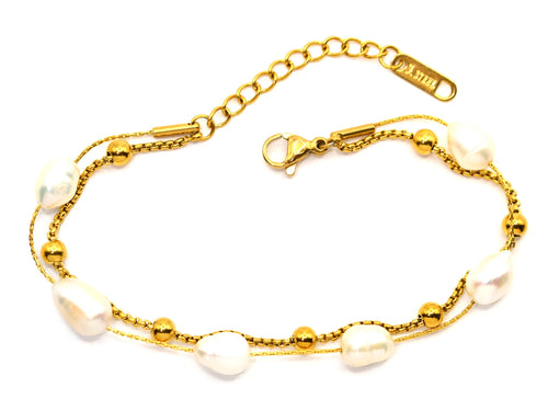 Armband | 18K Gold - Layering - Perlen - L 16,5+3cm - Damen