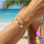 Armband | 18K Gold - Layering - Perlen - L 16,5+3cm - Damen