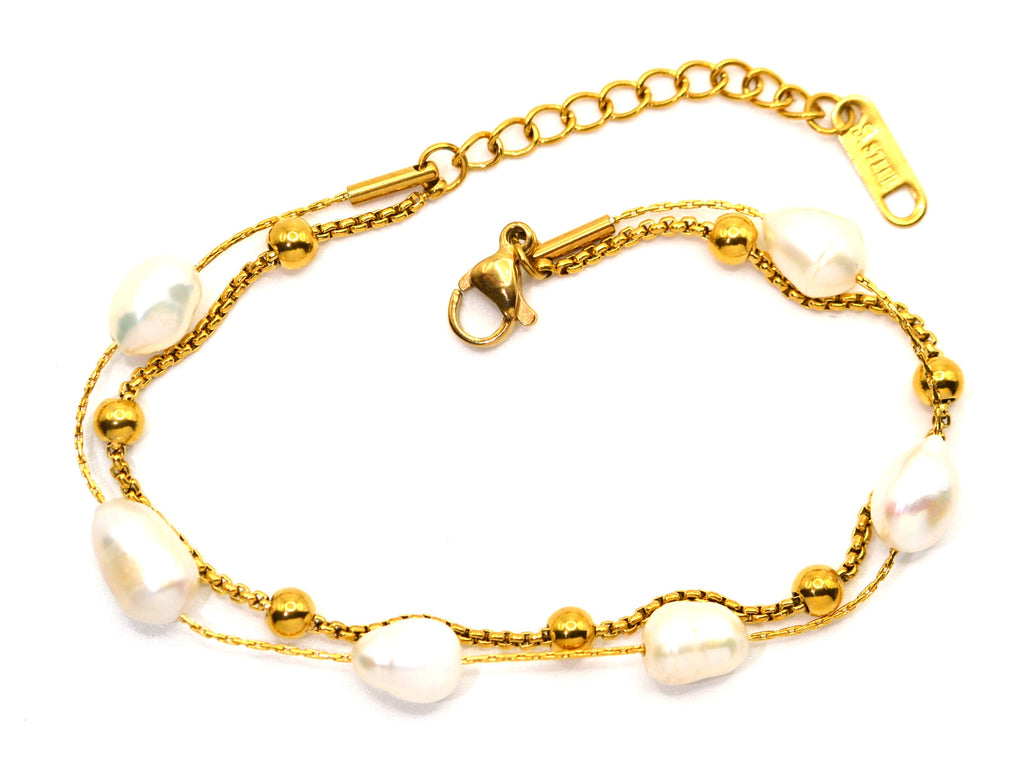 Armband | 18K Gold - Layering - Perlen - L 16,5+3cm - Damen