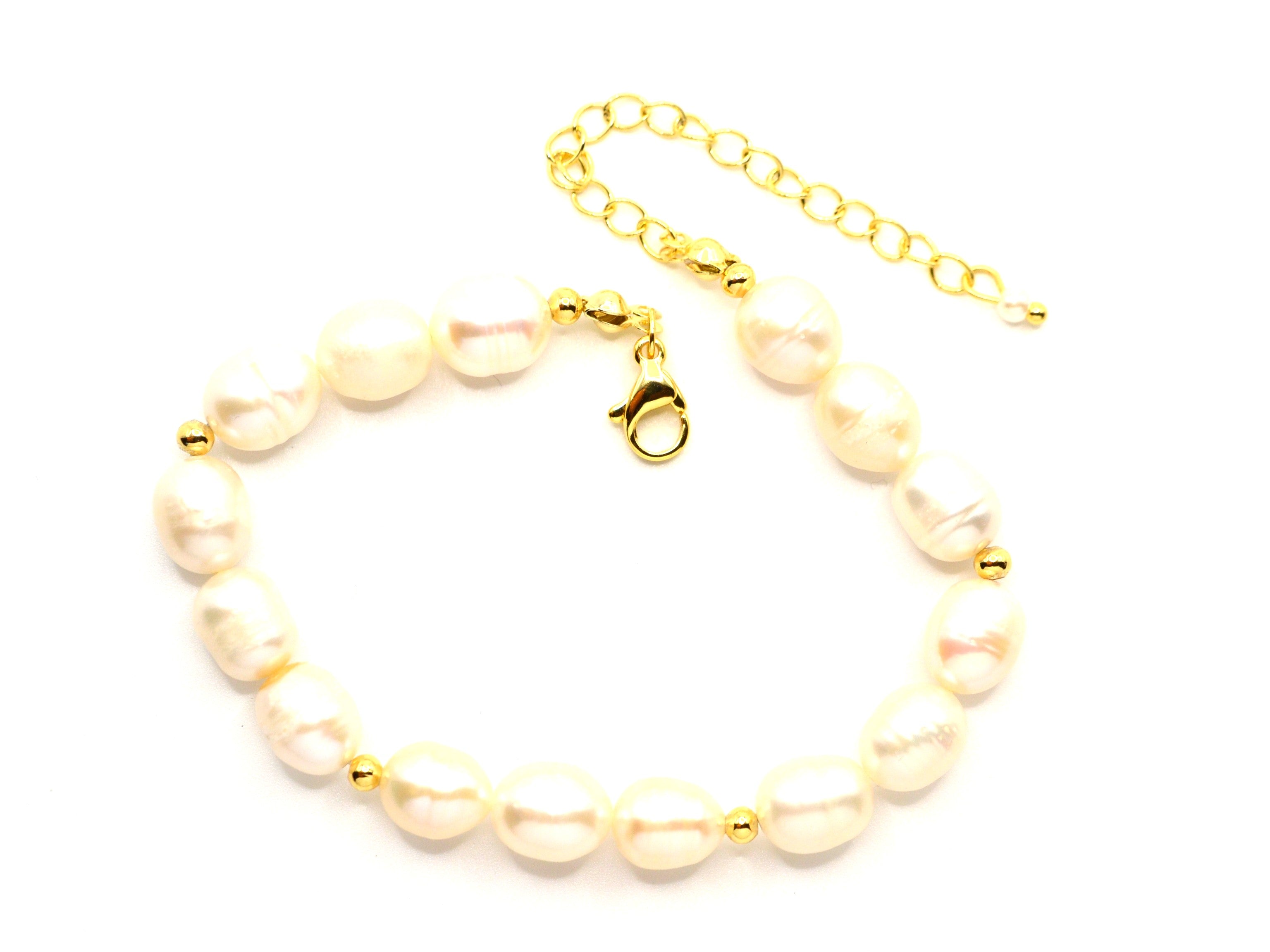 Perlenarmband - Süßwasserperlen - m. Verschlusskette - Gold - Damen