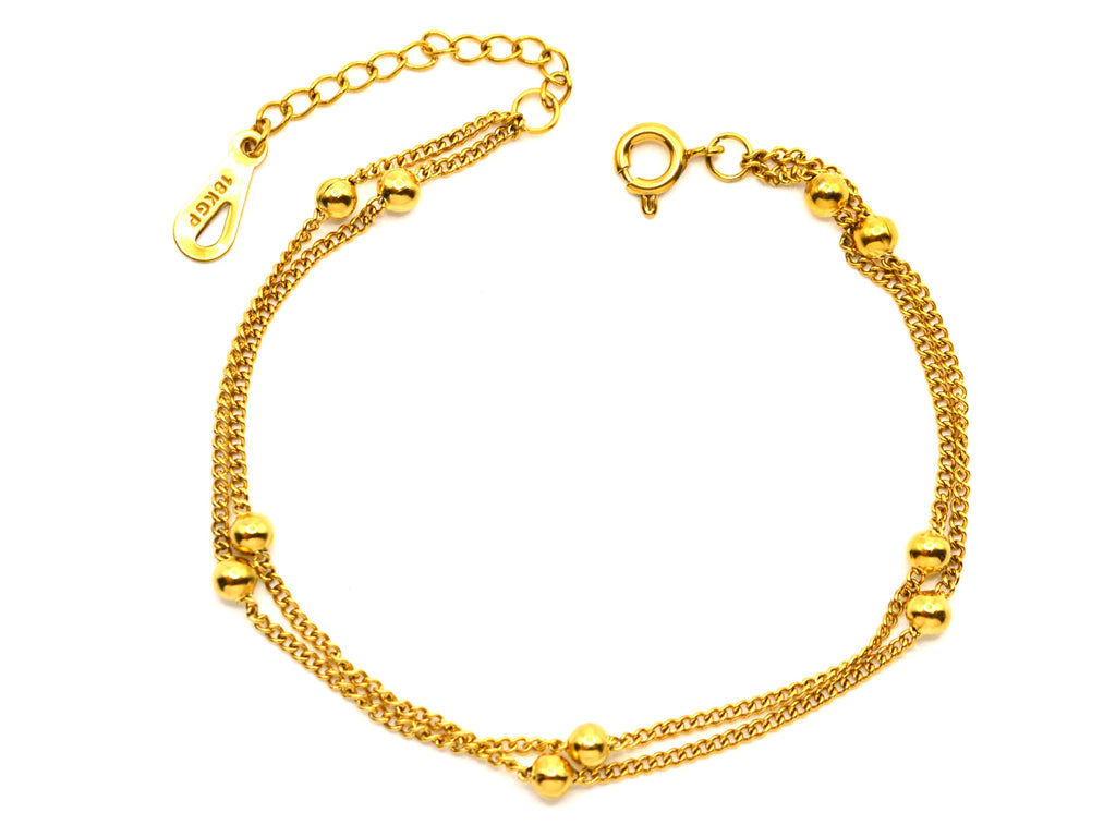 Armband | 18K Gold - Double-Chain - Goldperlen - 17,5+3cm - Damen