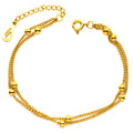 Armband | 18K Gold - Double-Chain - Goldperlen - 17,5+3cm - Damen