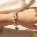 Bracelet | Silver - Layering - Pearls & Charms - L 16+3cm - Ladies