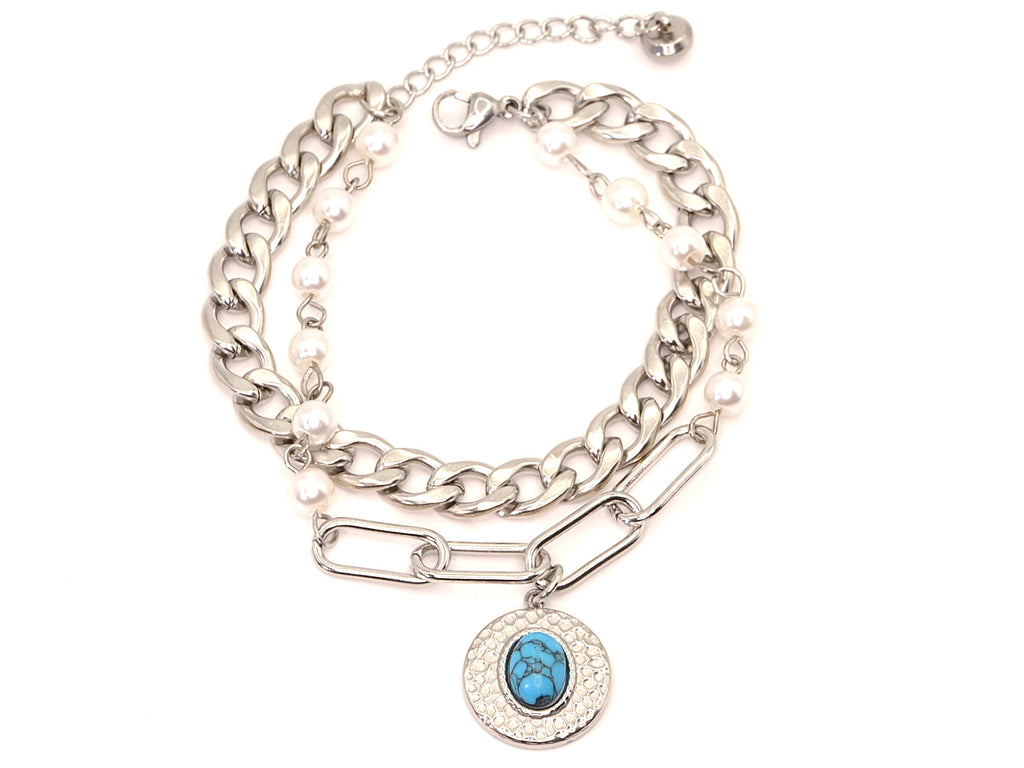 Bracelet | Silver - Layering - Pearls & Charms - L 16+3cm - Ladies
